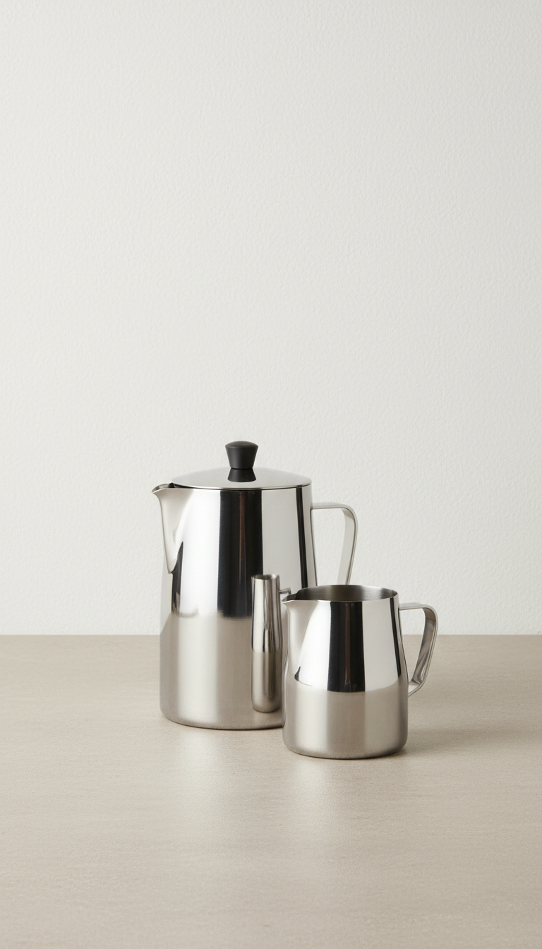 Polished metal espresso set